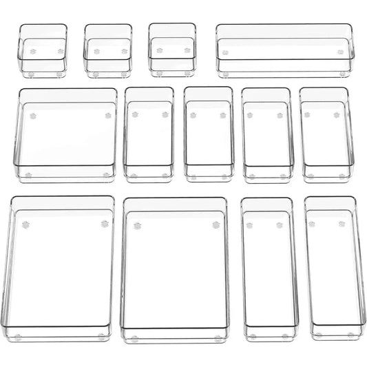 13 drawer organizer, non-slip silicone mat, 5 size desk drawer organizer trays for makeup, jewelry, bedroom dressers