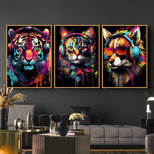 Animal Gamer Poster Set – Graffiti Style Canvas Wall Art for Teen &amp; Gaming Room Decor