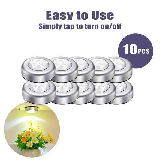 10 件 Mini Led Night Light, Self Adhesive Push Light Stairs Hallway Closet Kitchen Bedroom, Cabinets, Counters, Hallway