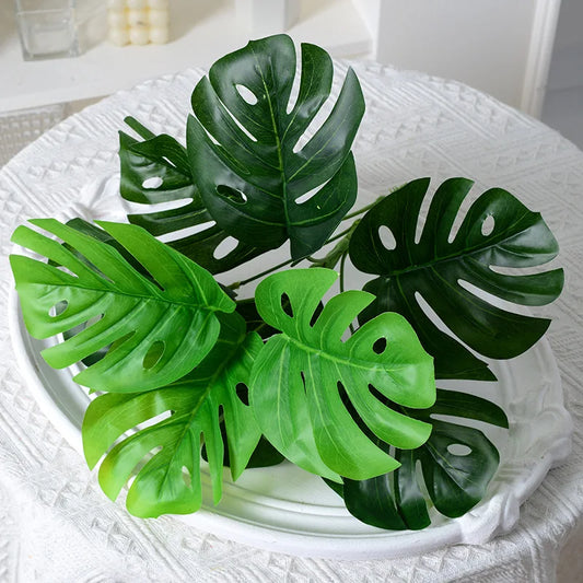 1 Plant of Very Realistic Green Artificial Monstera Tree Four-Season Evergreen Indoor and Outdoor Bonsai Cuttings Modern Minimalist Style Room Courtyard Porch Decoration Tropical Artificial Plants Without Flower Pots