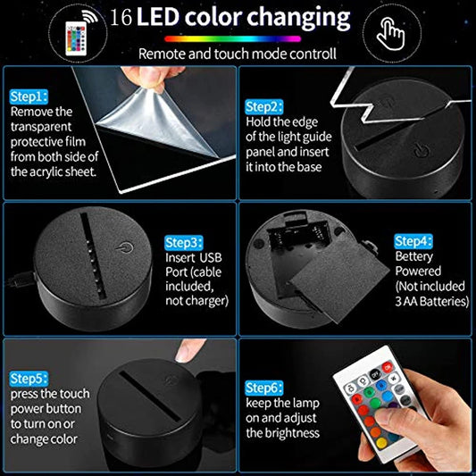 3D Illusion Stitch Night Light – Remote Control &amp; Smart Touch LED Lamp
