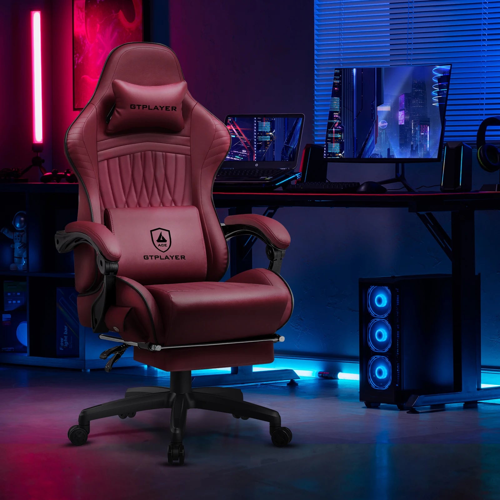 GTPLAYER Gaming Chair – Adjustable Ergonomic Faux Leather PC & Racing Chair with Built-in Speakers & Footrest - Image 2