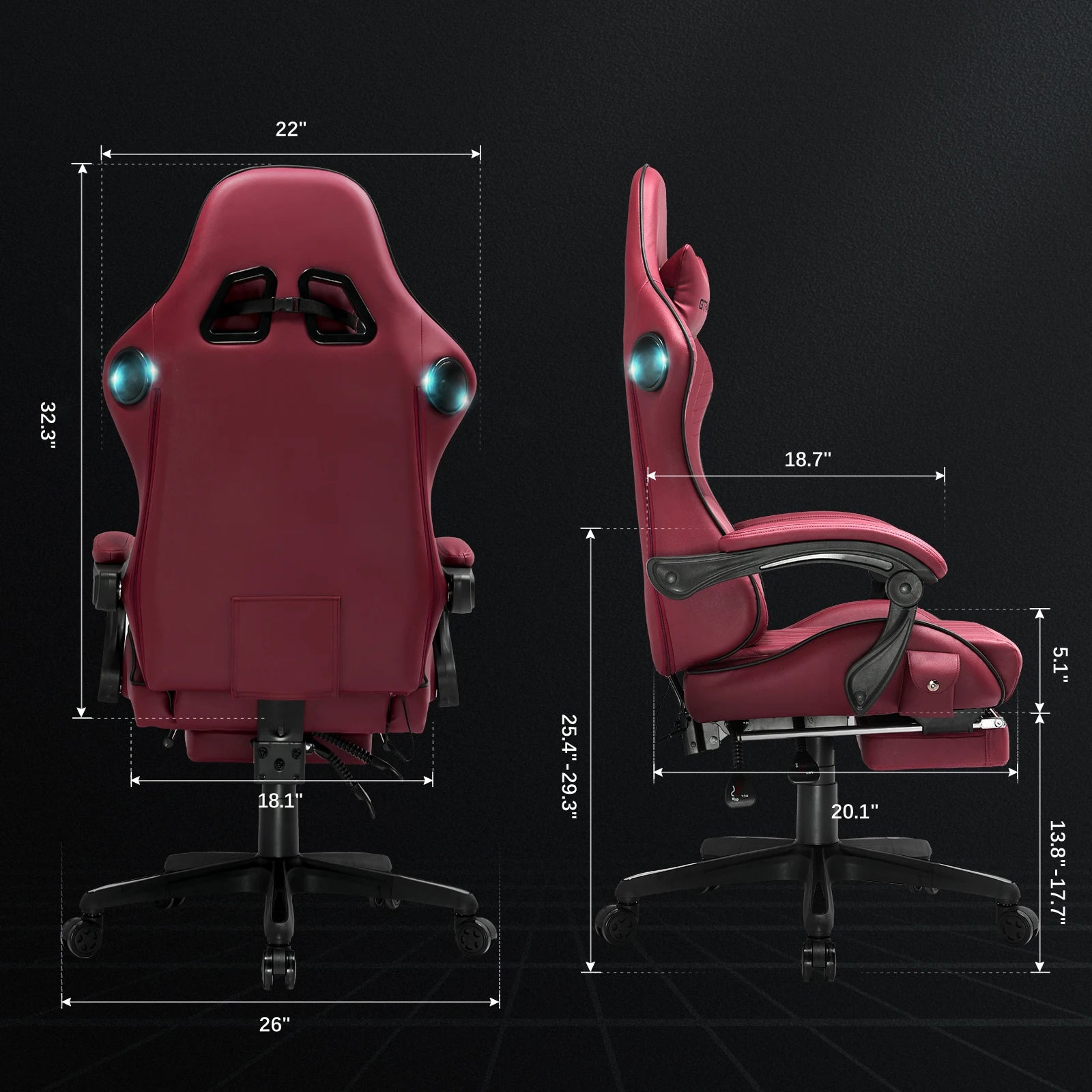 GTPLAYER Gaming Chair – Adjustable Ergonomic Faux Leather PC & Racing Chair with Built-in Speakers & Footrest - Image 3