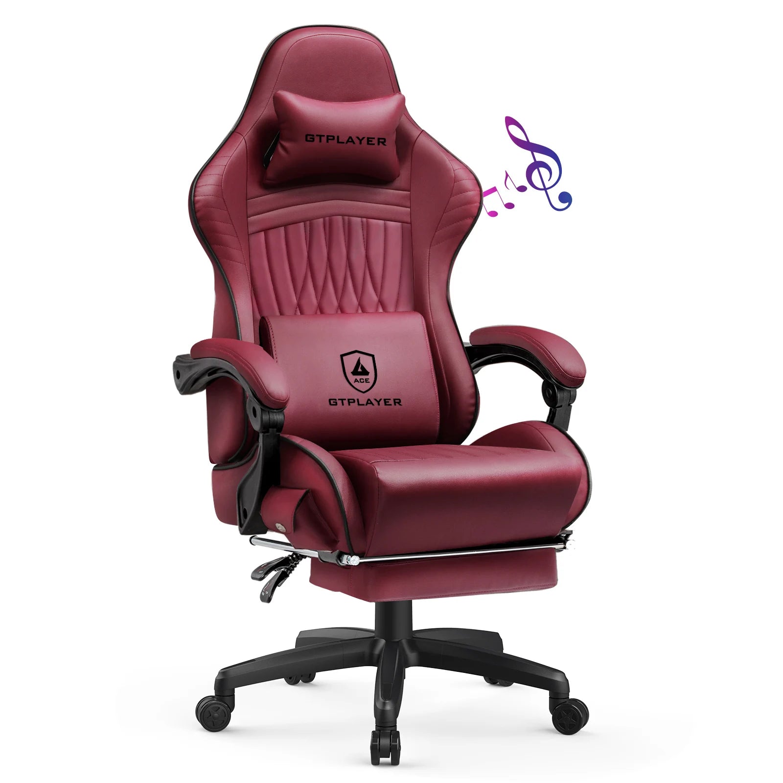 GTPLAYER Gaming Chair – Adjustable Ergonomic Faux Leather PC & Racing Chair with Built-in Speakers & Footrest