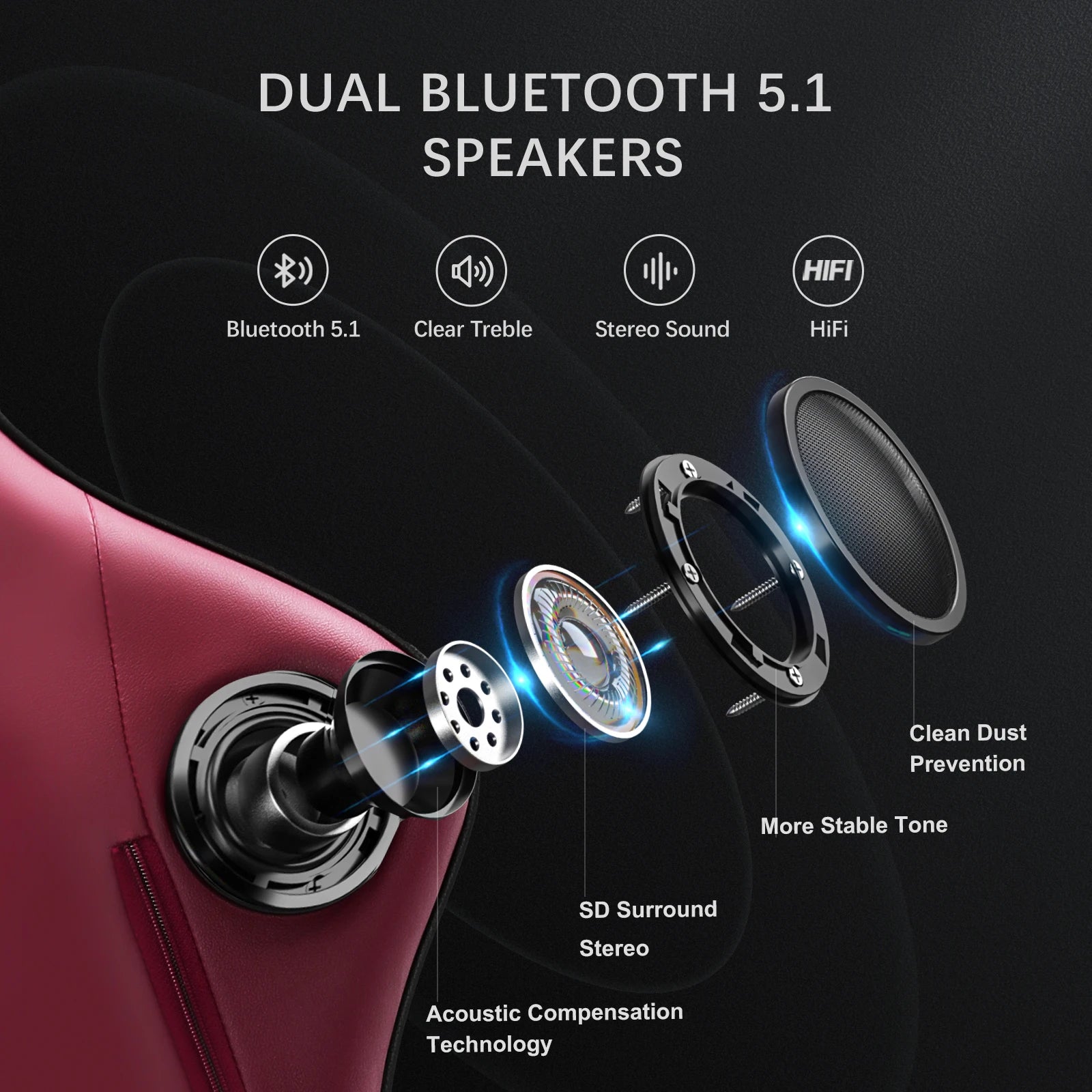 GTPLAYER Gaming Chair – Adjustable Ergonomic Faux Leather PC & Racing Chair with Built-in Speakers & Footrest - Image 5