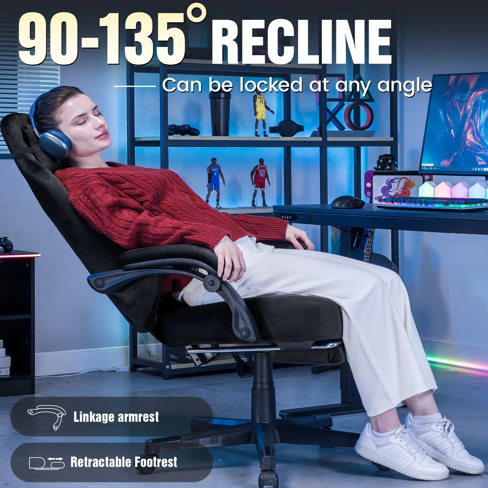 GTPLAYER Fabric Gaming Chair – Ergonomic Swivel Chair with Pocket Spring Cushion & Footrest - Image 4