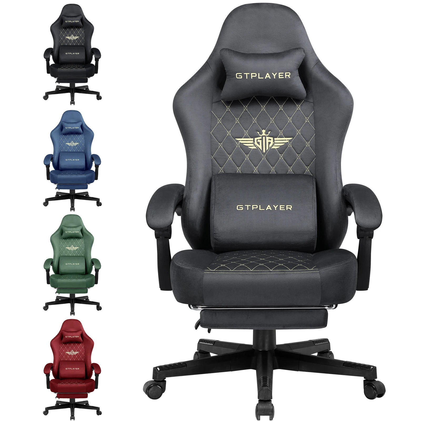 GTPLAYER Fabric Gaming Chair – Ergonomic Swivel Chair with Pocket Spring Cushion & Footrest - Image 8