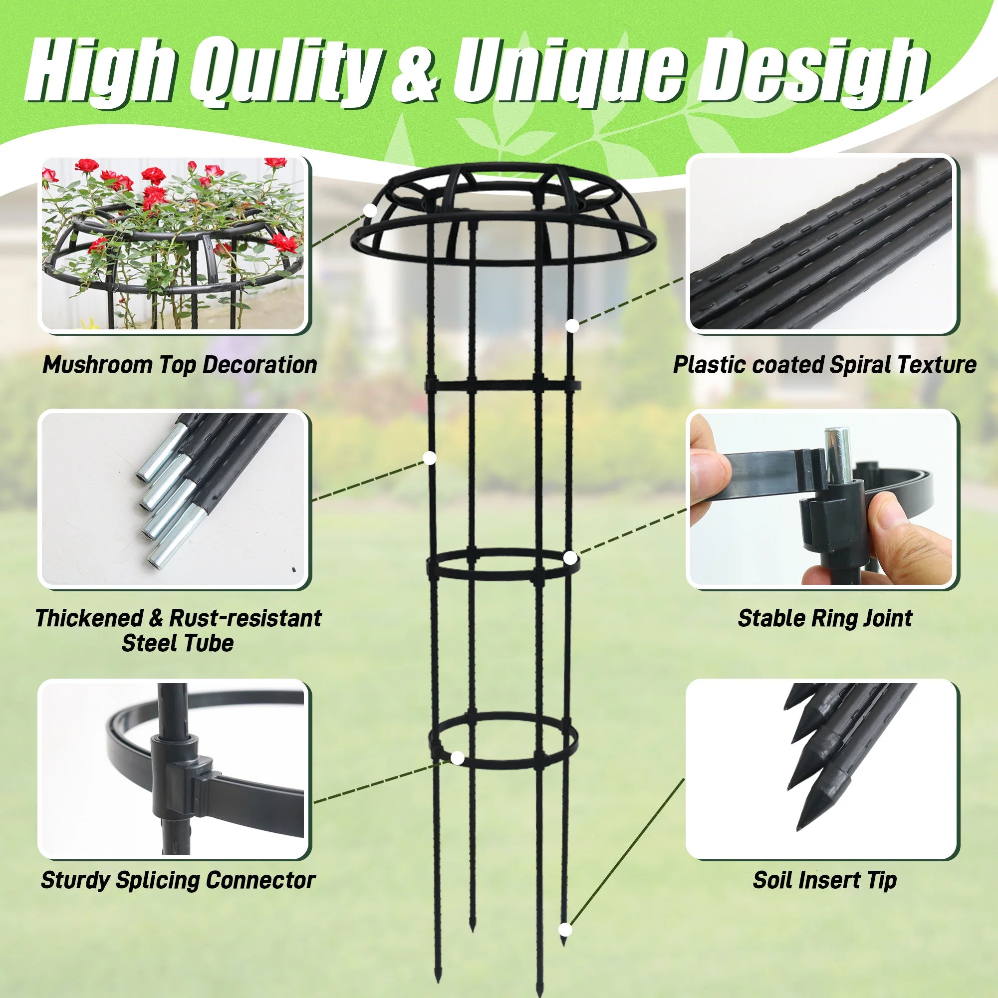 41-Inch Garden Trellis – Mushroom Top Trellis for Climbing Plants & Outdoor Pots - Image 6