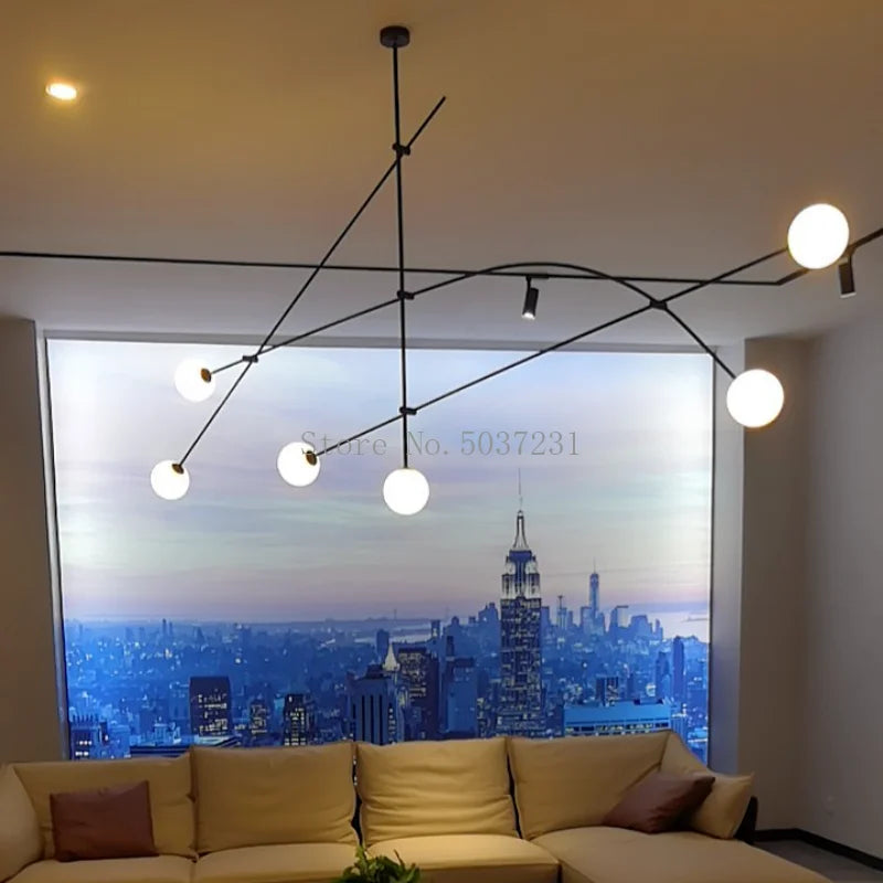 Modern Minimalist Line Chandelier – Designer Glass Ball Pendant Light for Artistic Interiors - Image 4