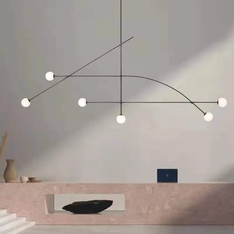 Modern Minimalist Line Chandelier – Designer Glass Ball Pendant Light for Artistic Interiors