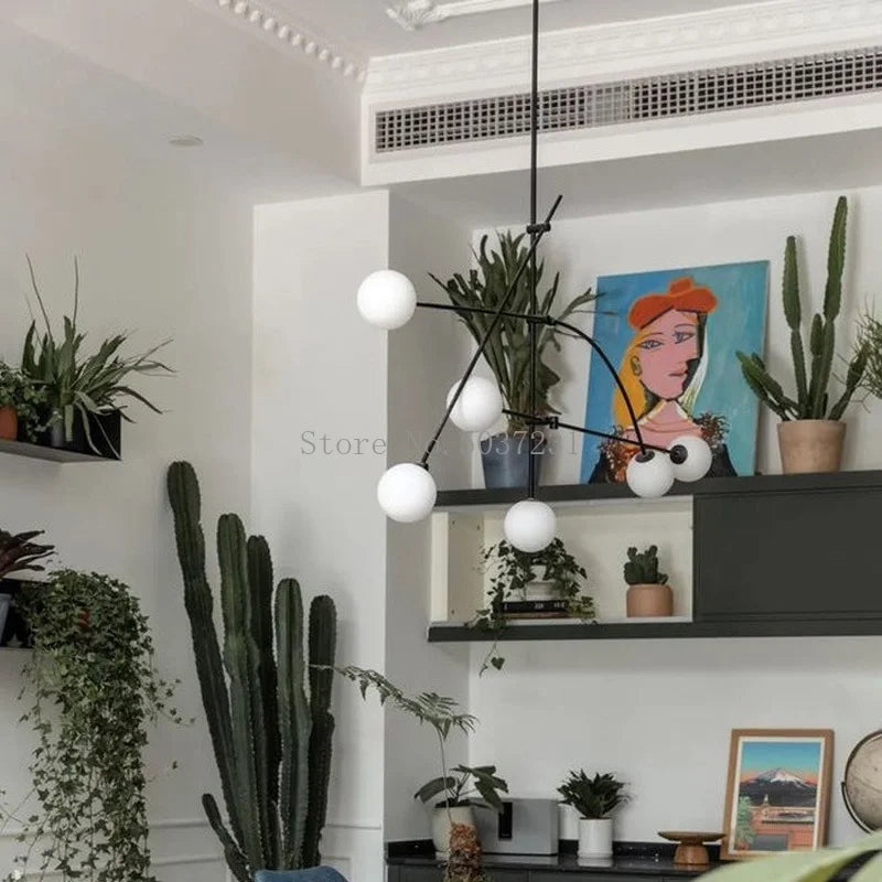 Modern Minimalist Line Chandelier – Designer Glass Ball Pendant Light for Artistic Interiors - Image 3