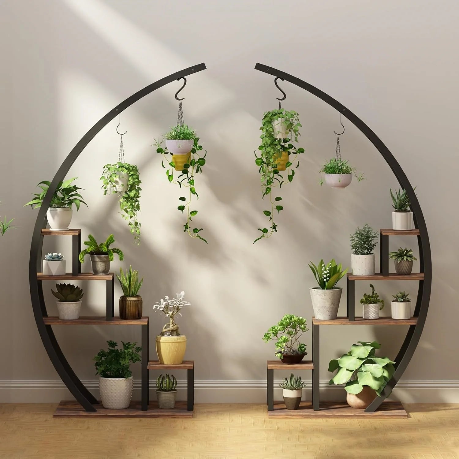 2-Pack Metal Plant Stand – Tall Indoor/Outdoor Flower Display Shelf with Plant Hanger for Garden & Balcony - Image 2