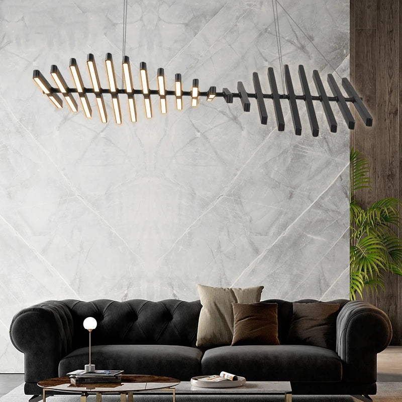 Nordic Fishbone Chandelier – Modern Minimalist Strip Pendant Light for Living Room, Office & Restaurant - Image 2