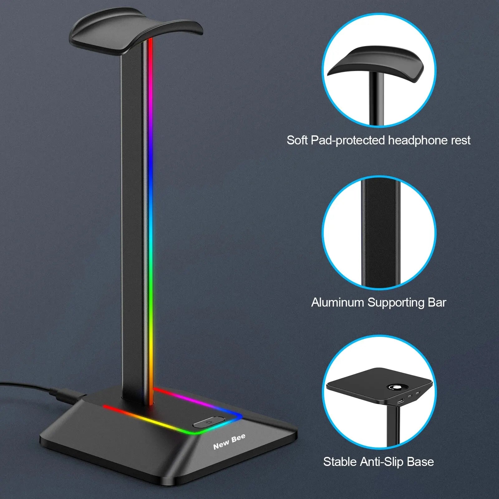 New Bee Z8 RGB Headphones Stand - Image 4