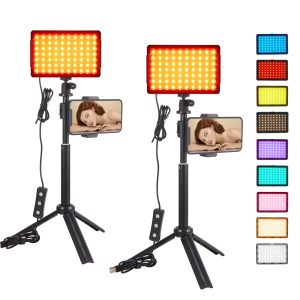 2-Pack Studio LED Video Lights โ Streaming & Photo Lighting with Tripod Stand & 9 Color Filters