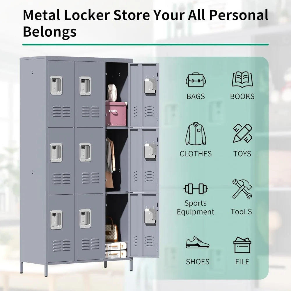 Metal Lockers for Employees – 9-Door Steel Storage Locker Cabinet for Home, Office, School & Gym - Image 5