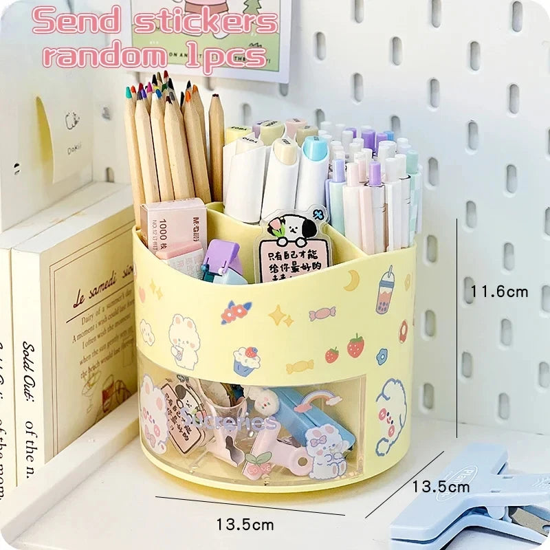 Cute Rotating Pen Holder with Drawer – Kawaii Stationery Storage Box Organizer for School & Office Desks - Image 14