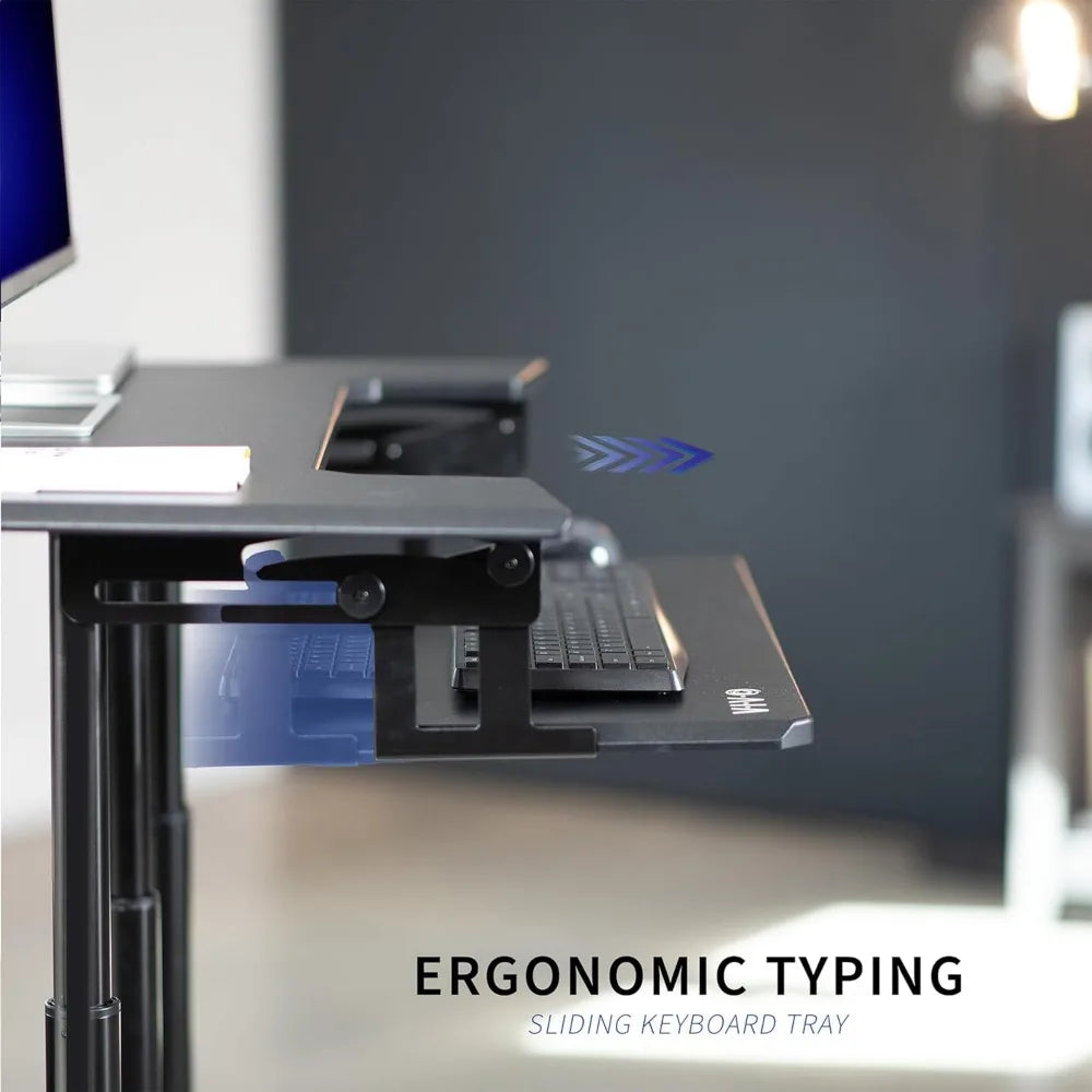 Mobile Height Adjustable Table – Stand Up Desk Cart with Sliding Keyboard Tray, Rolling Computer Workstation & Presentation Desk - Image 6