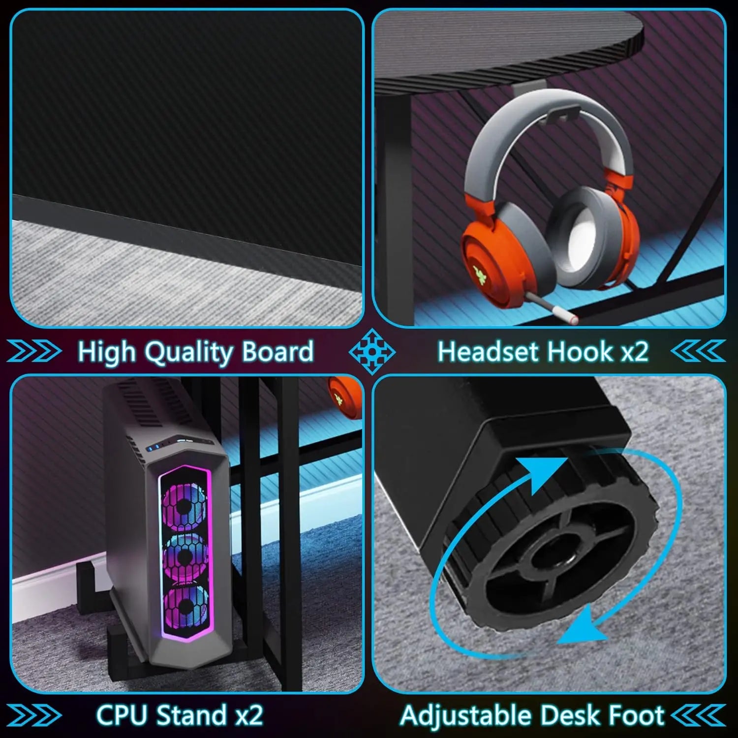 75-Inch Gaming Desk – Large Computer Desk with Monitor Shelf & RGB LED Lights for Bedroom or Home Office - Image 6