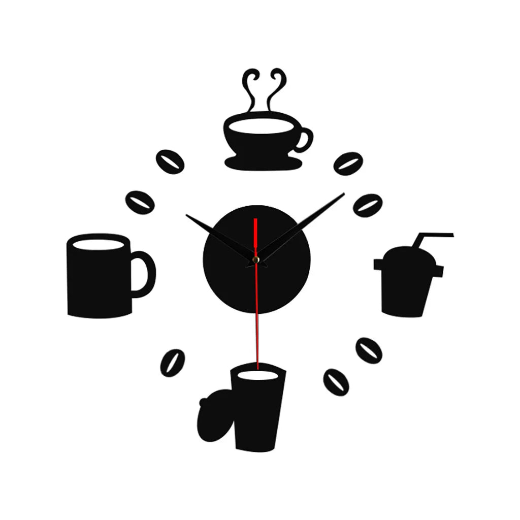 3D Mirror Wall Clock – Modern Silent Acrylic DIY Wall Art with Coffee Cup Design - Image 5