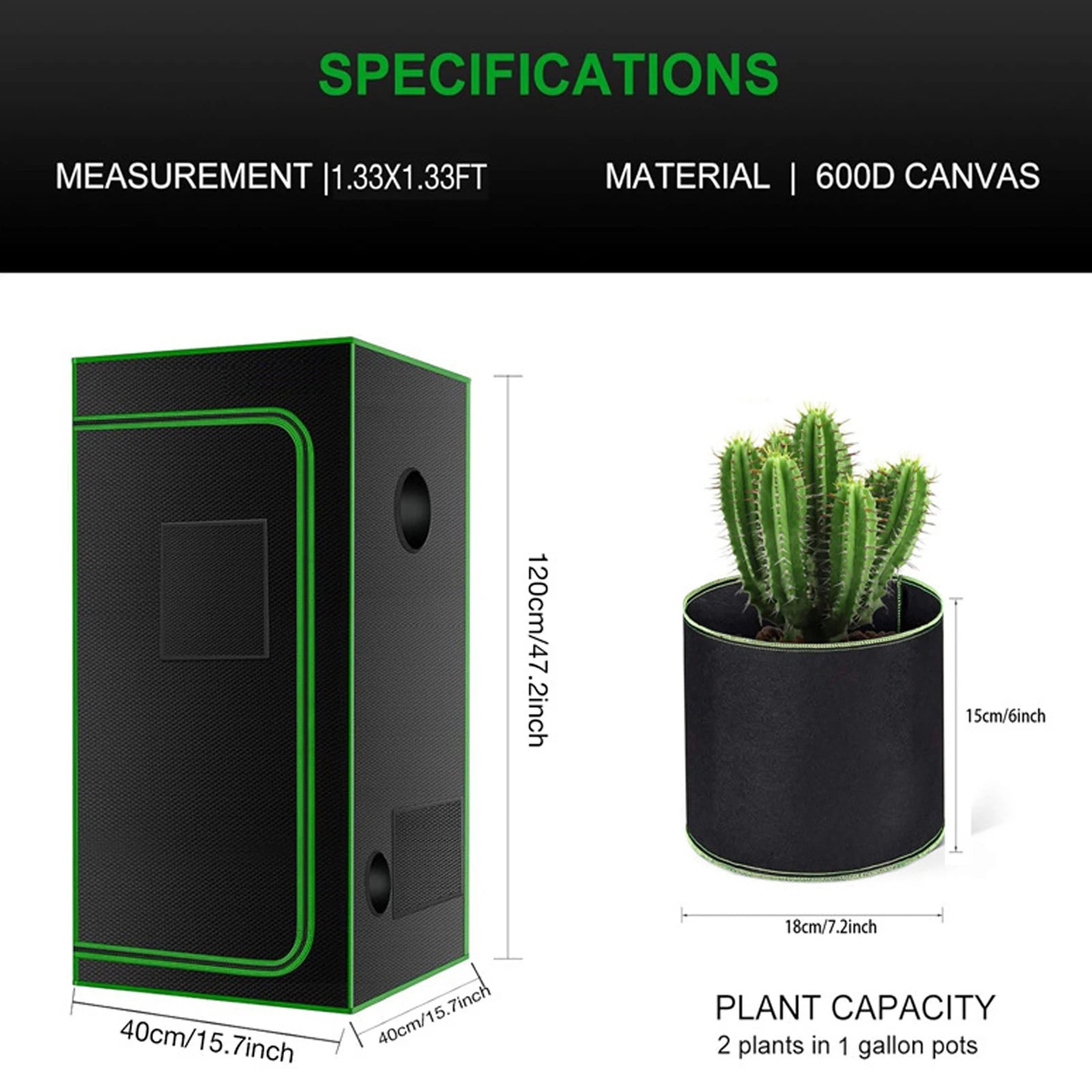 Indoor Grow Tent – 600D Oxford Fabric with Reflective Mylar & Green Frame - Image 8