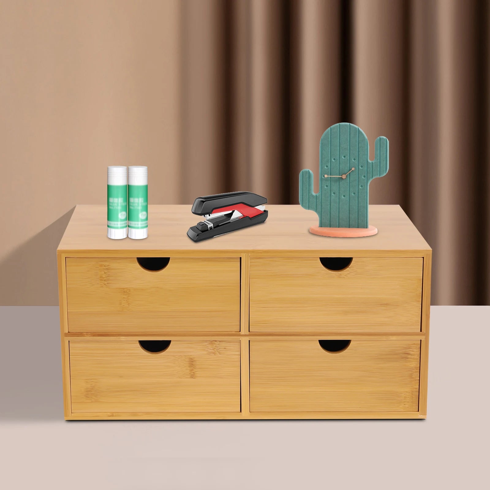 4-Drawer Mini Bamboo Desk Organizer – Tabletop Storage Box for Office, Home, Toiletries & Supplies - Image 2