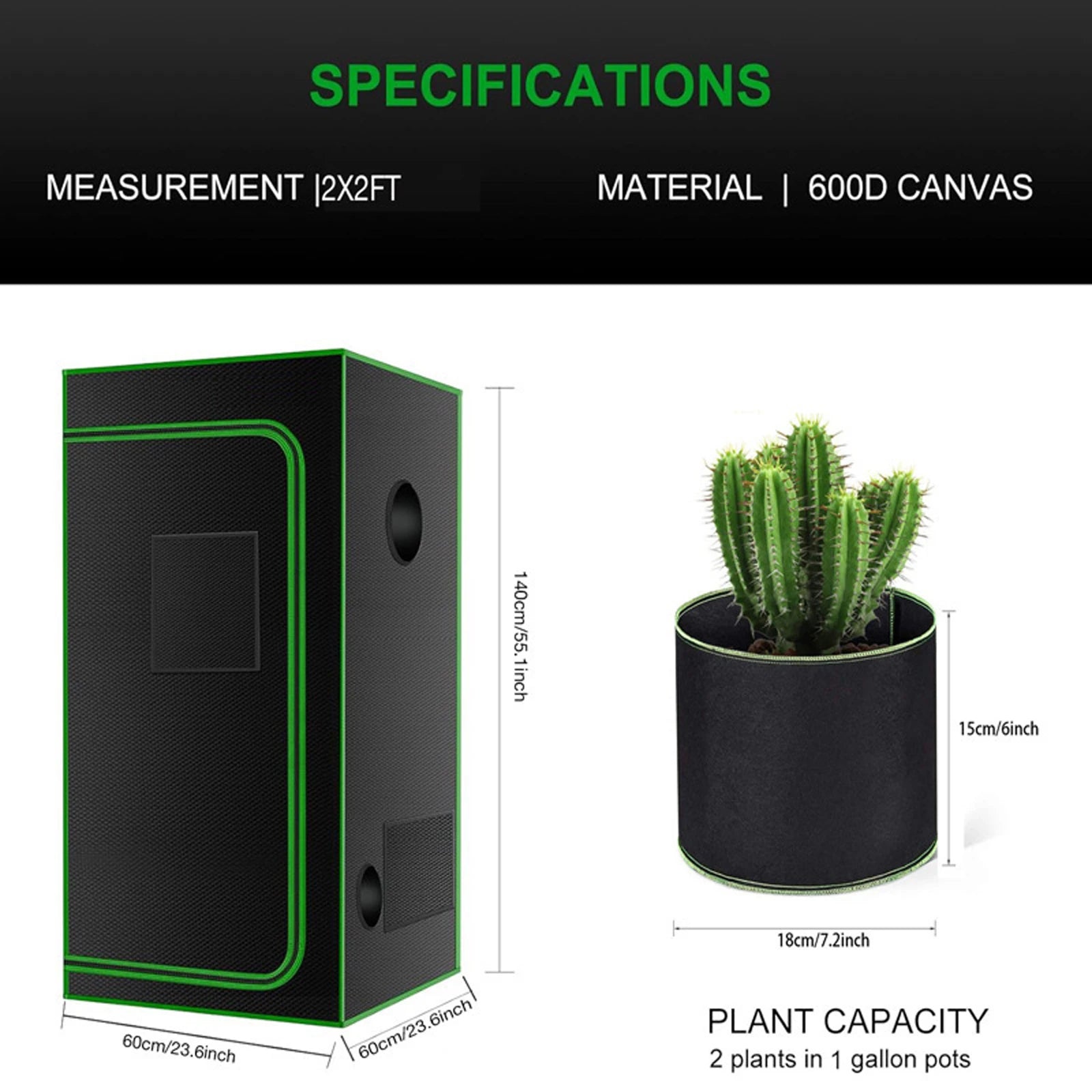 Indoor Grow Tent – 600D Oxford Fabric with Reflective Mylar & Green Frame - Image 9
