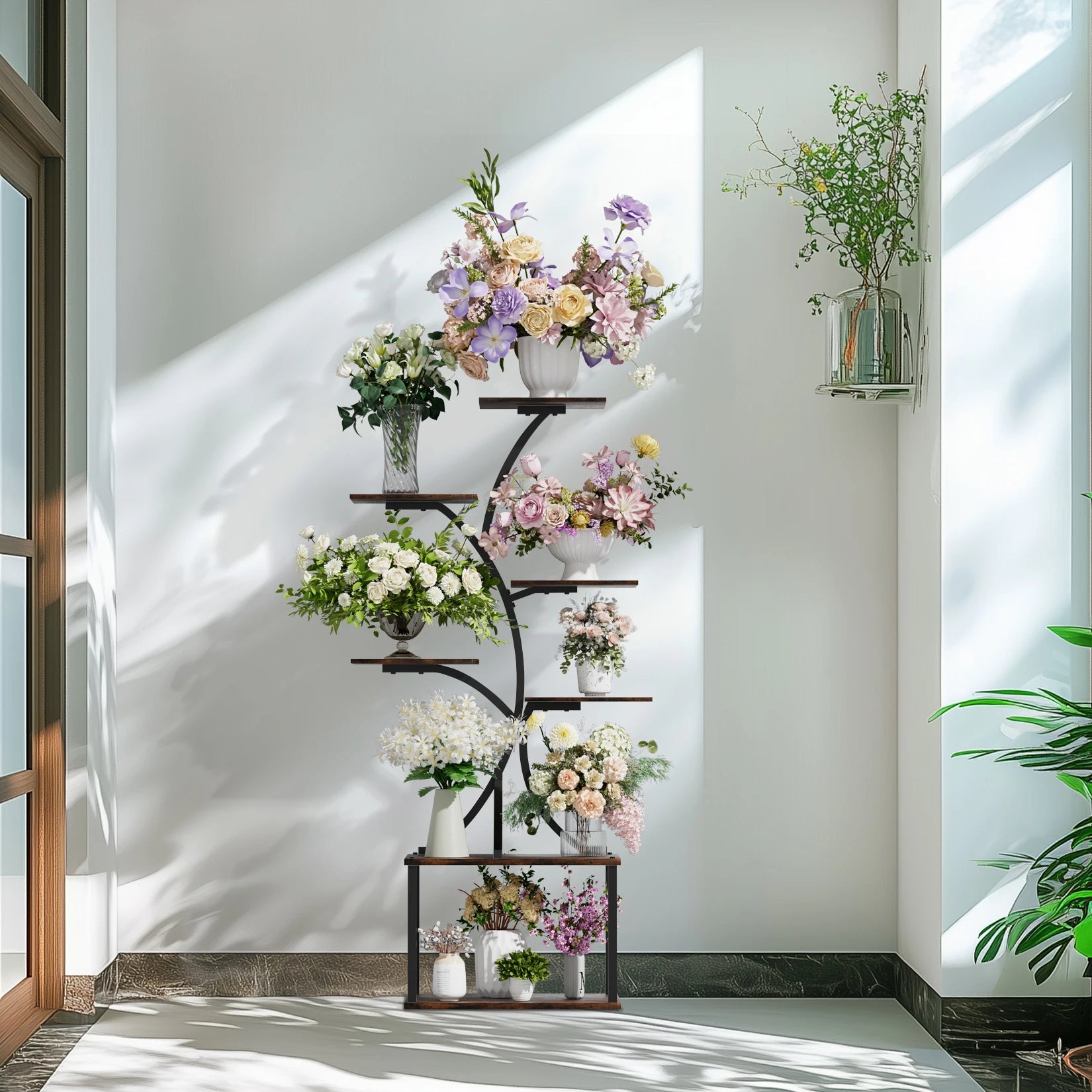 Industrial Tree-Shaped Plant Stand – Multilayered Indoor/Outdoor Flower Display Rack for Home & Garden Corners - Image 2