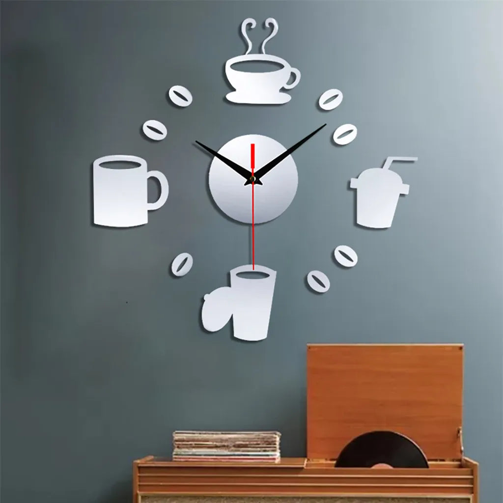 3D Mirror Wall Clock – Modern Silent Acrylic DIY Wall Art with Coffee Cup Design - Image 8