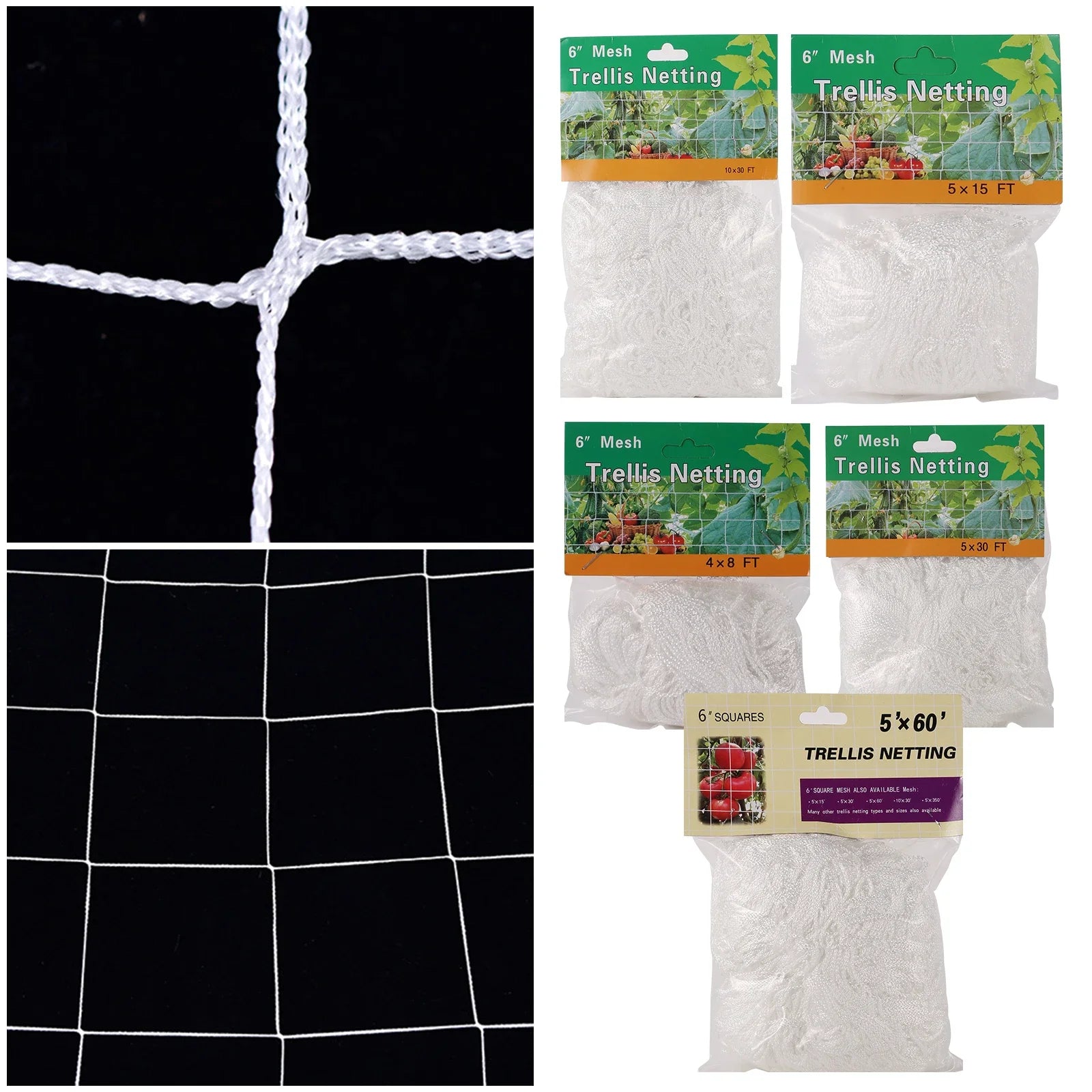Heavy-Duty White Plant Trellis Netting – Multi-Use Polyester Support for Climbing Vines & Hydroponic Gardening