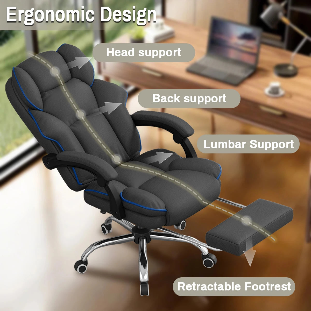 Executive Office Chair – High Back Leather Desk Chair with Footrest & Ergonomic Swivel Design - Image 4
