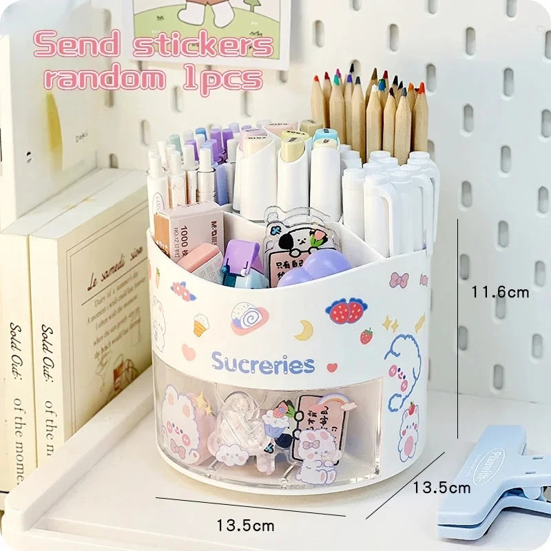 Cute Rotating Pen Holder with Drawer – Kawaii Stationery Storage Box Organizer for School & Office Desks - Image 8