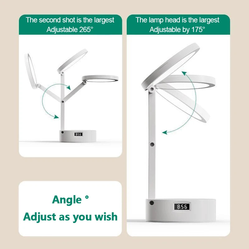 Portable Foldable LED Desk Lamp With Clock – USB Rechargeable Energy-Saving Reading Light - Image 6
