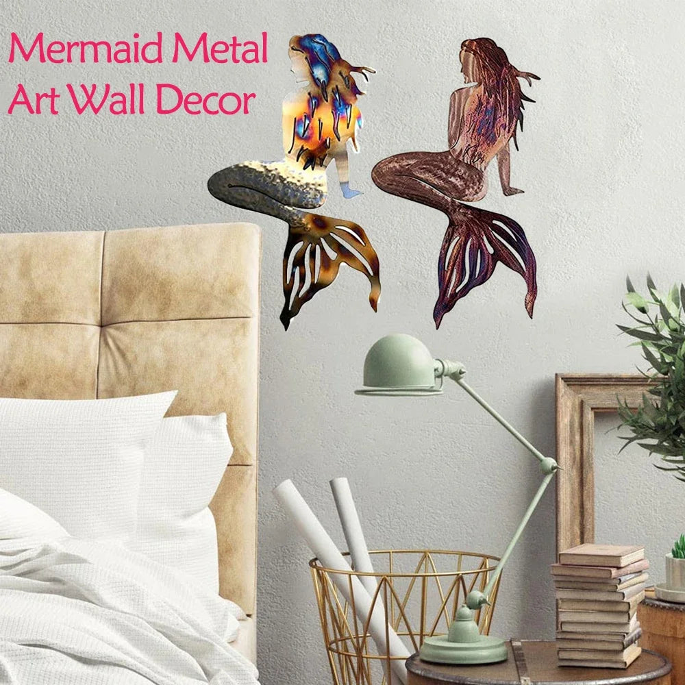 3D Mermaid Metal Art Wall Decor – Handmade Wrought Iron Hanging Sculpture for Home & Garden - Image 2