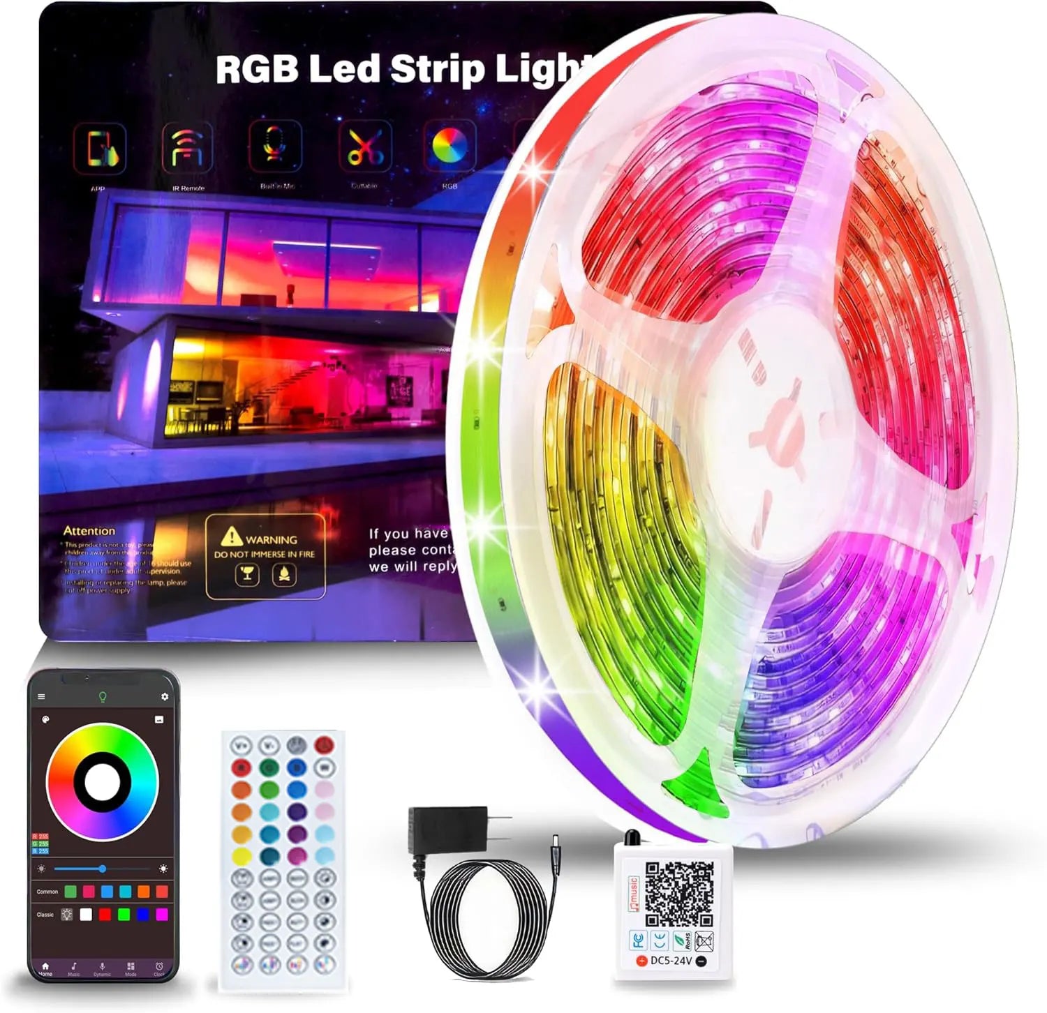 5M–40M LED Lights for Bedroom – Color Changing RGB Strip with Music Sync, Remote & App Control