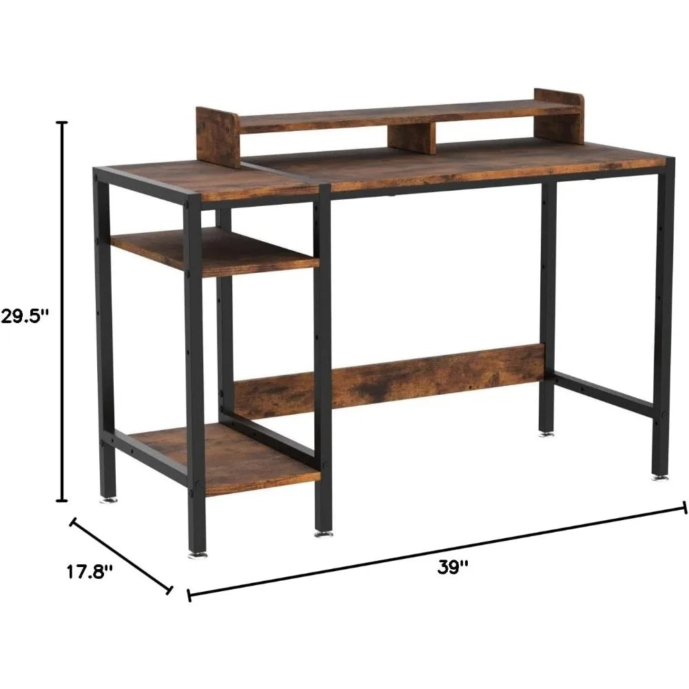 39" Computer Gaming Desk – Home Office Table with Monitor Stand & Adjustable Storage - Image 3