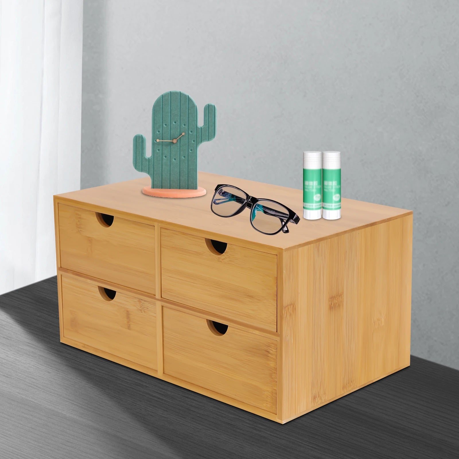 4-Drawer Mini Bamboo Desk Organizer – Tabletop Storage Box for Office, Home, Toiletries & Supplies - Image 5