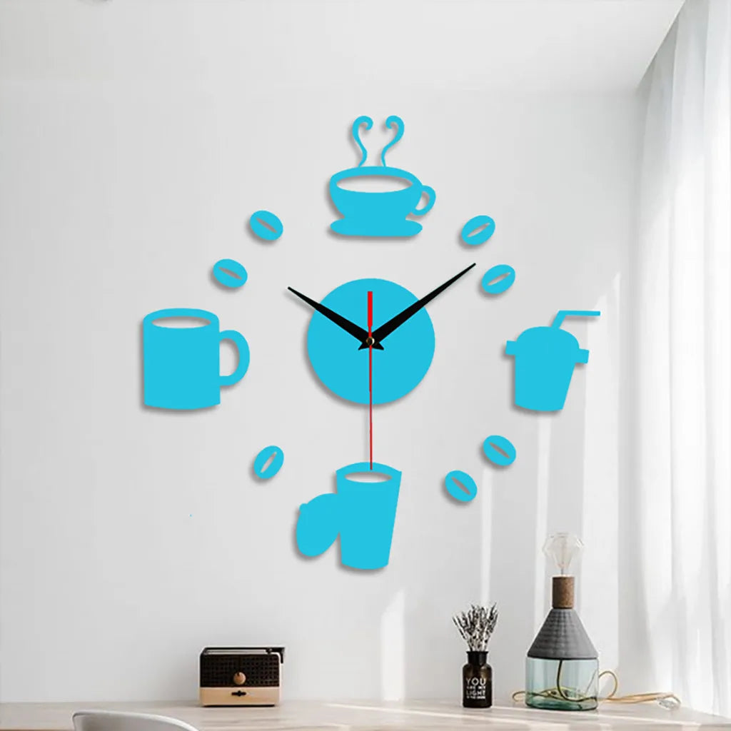 3D Mirror Wall Clock – Modern Silent Acrylic DIY Wall Art with Coffee Cup Design - Image 2