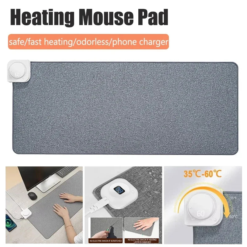 Digital Display Heated Mouse Pad – Electric Hand Warmer Desk Mat with Temperature Display for Office & Home Use