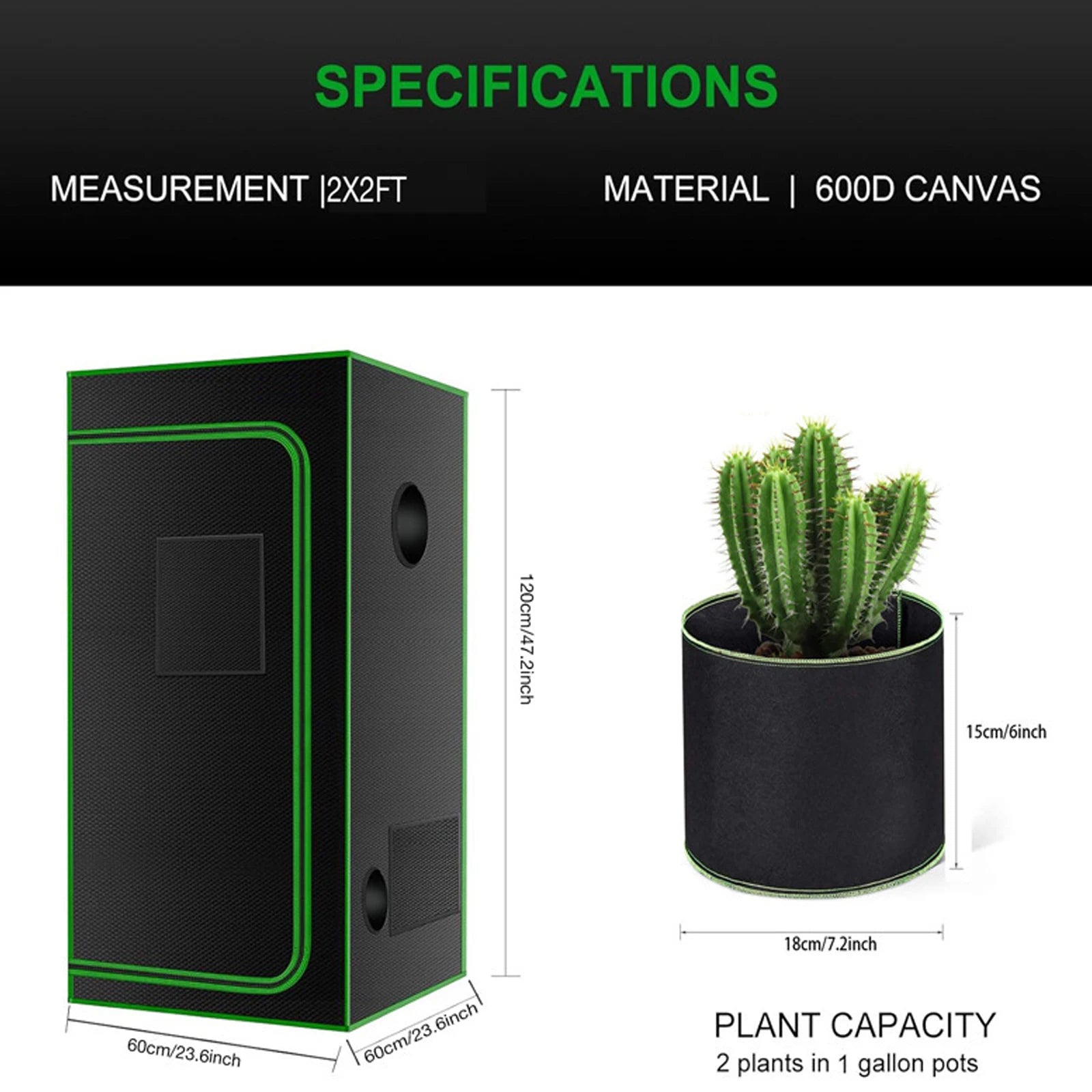 Indoor Grow Tent – 600D Oxford Fabric with Reflective Mylar & Green Frame - Image 10