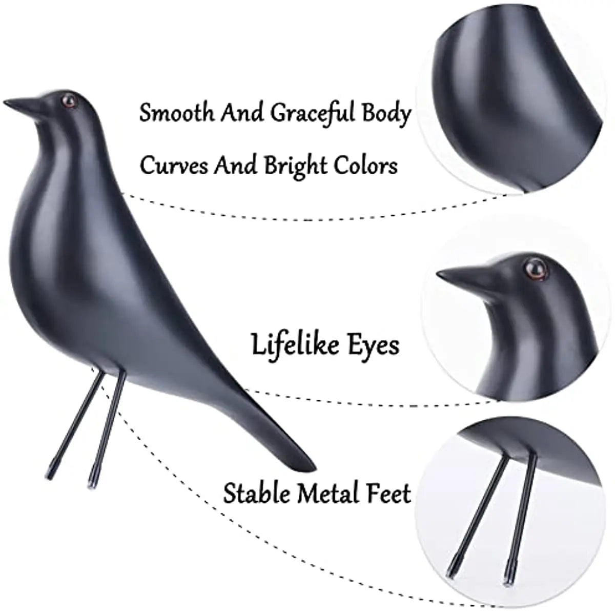 Black Bird Figurine – Resin Bird Statue Sculpture, Modern Minimalist Decorative Ornament for Living Room, Bedroom, or Office - Image 3