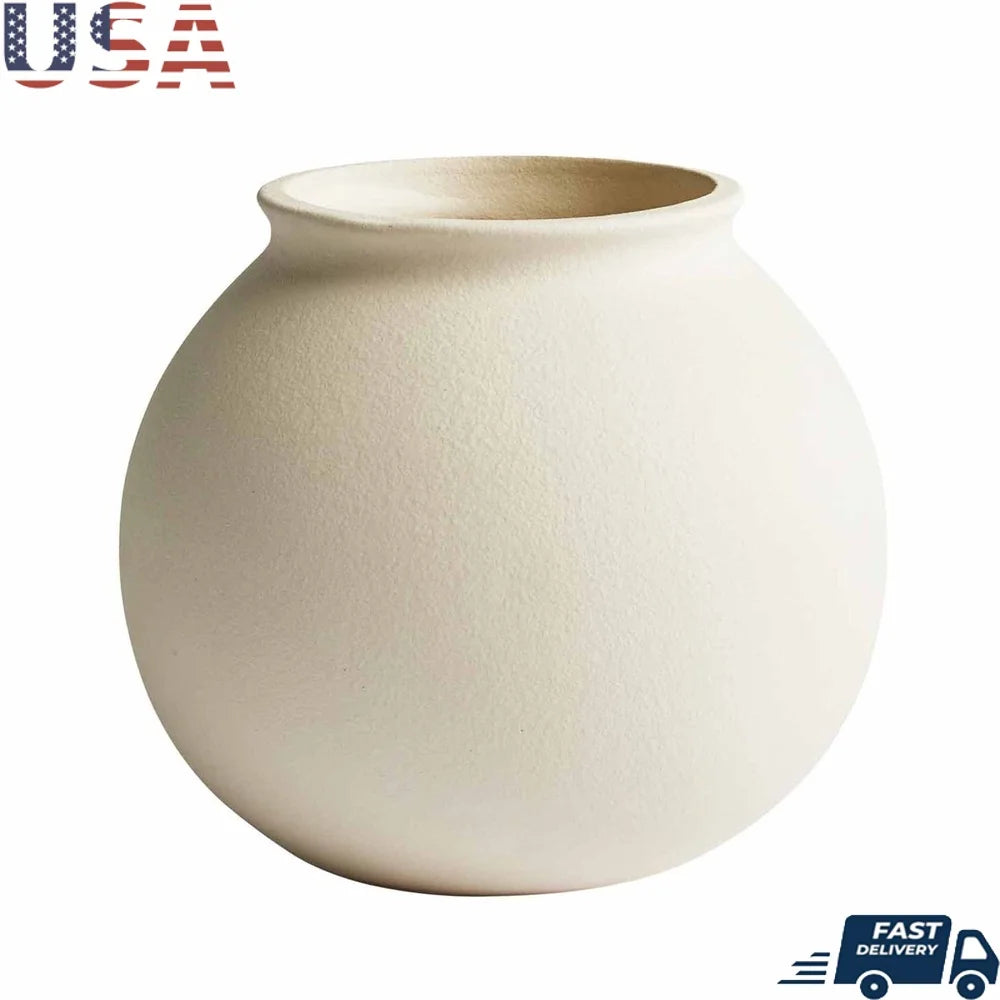 Matte Ceramic Round Vase – 6.69" Soft Minimalist Decorative Centerpiece for Indoor Floral Display