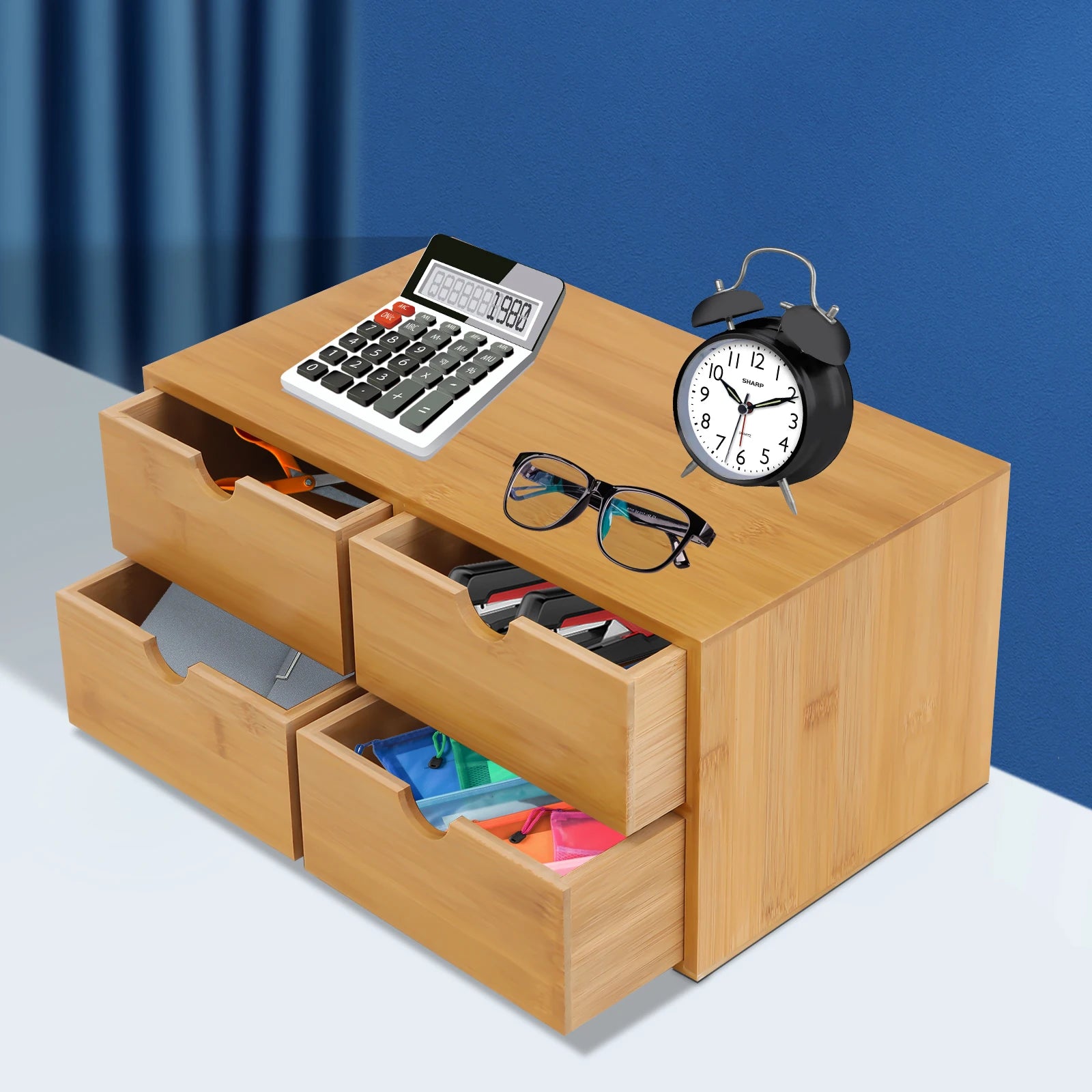 4-Drawer Mini Bamboo Desk Organizer – Tabletop Storage Box for Office, Home, Toiletries & Supplies - Image 3