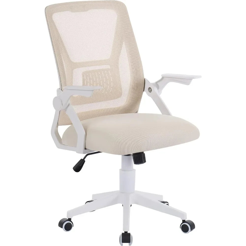 Beige Mid-Back Desk Chair – Ergonomic Swivel Office Chair with Adjustable Arms & Mesh Lumbar Support - Image 6