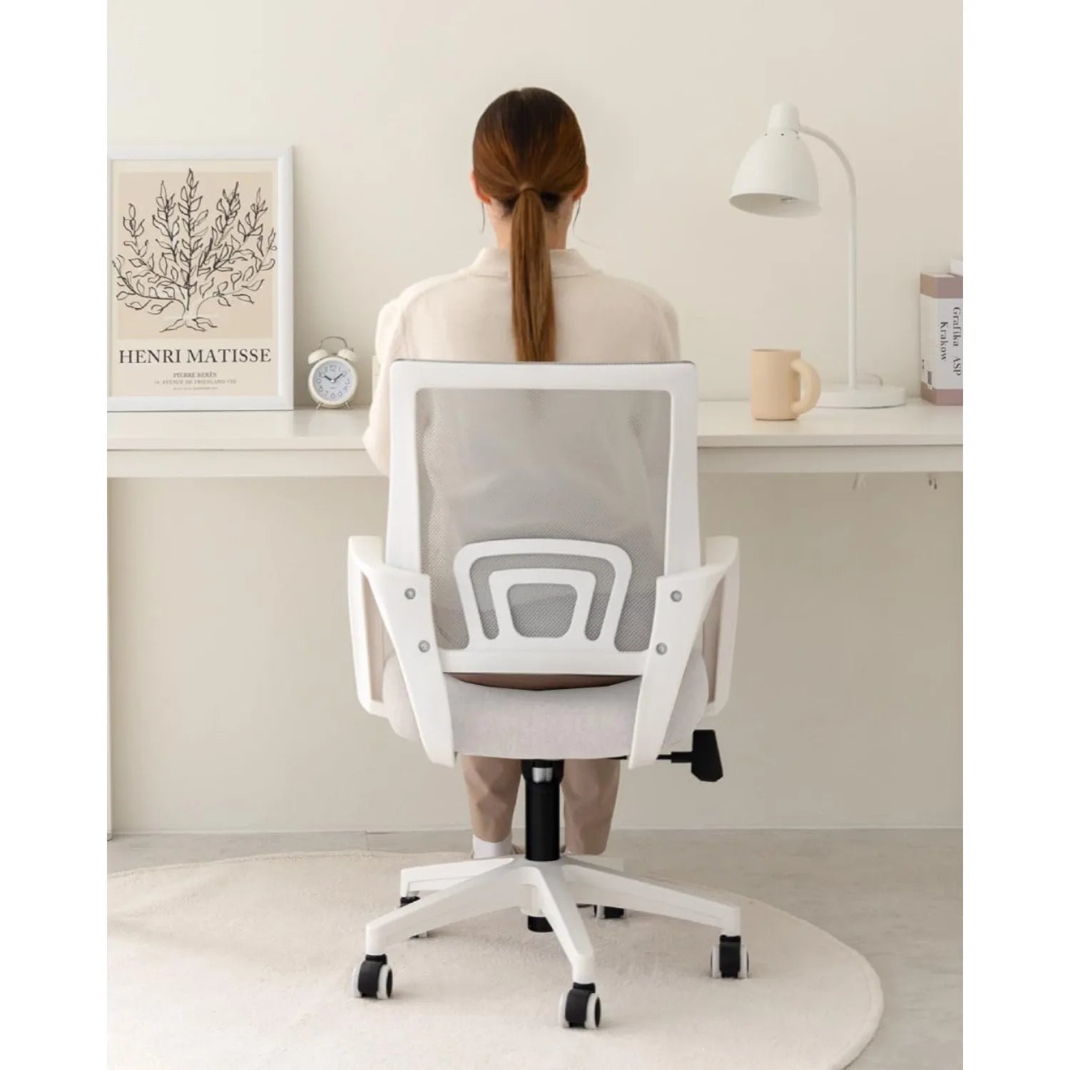 Office Chair – Ergonomic Mid Back Computer Desk Chair with Lumbar Support (Ivory) - Image 2