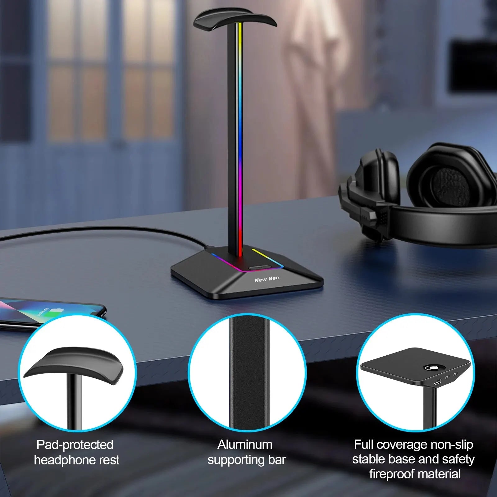 New Bee Z8 RGB Headphones Stand - Image 5