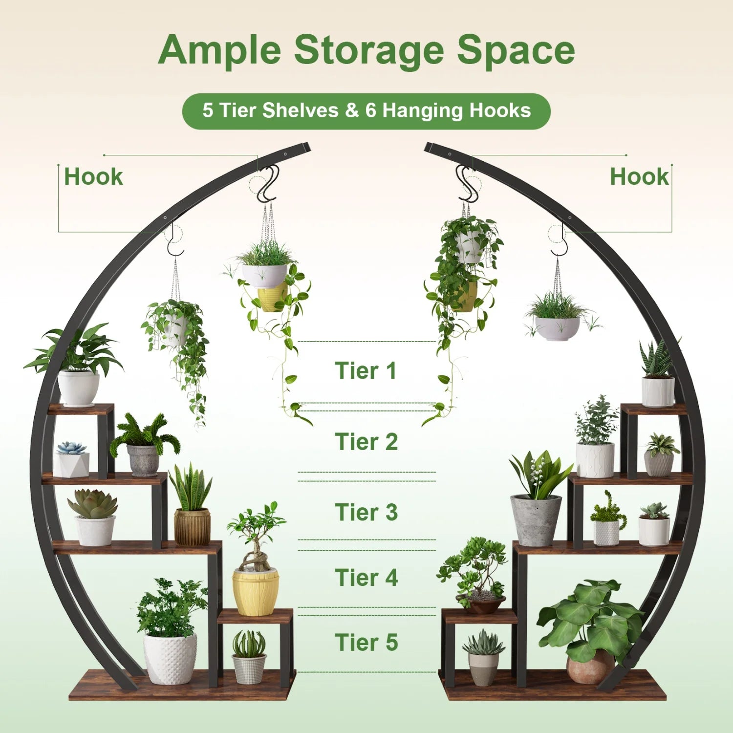 2-Pack Metal Plant Stand – Tall Indoor/Outdoor Flower Display Shelf with Plant Hanger for Garden & Balcony - Image 4