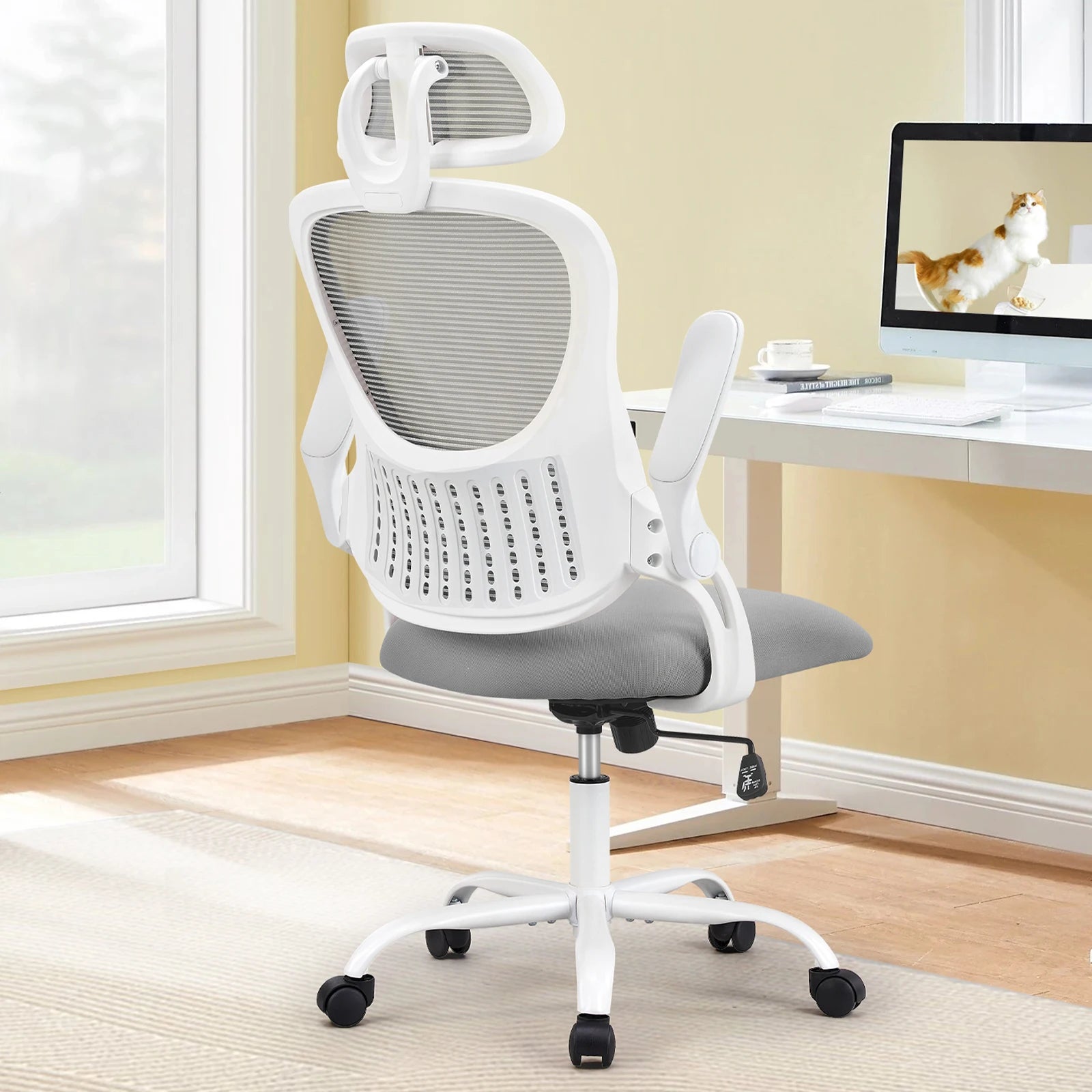 JHK Mesh Ergonomic Office Computer Desk Chair – Flip-Up Arms, Adjustable Headrest & Lumbar Support - Image 7