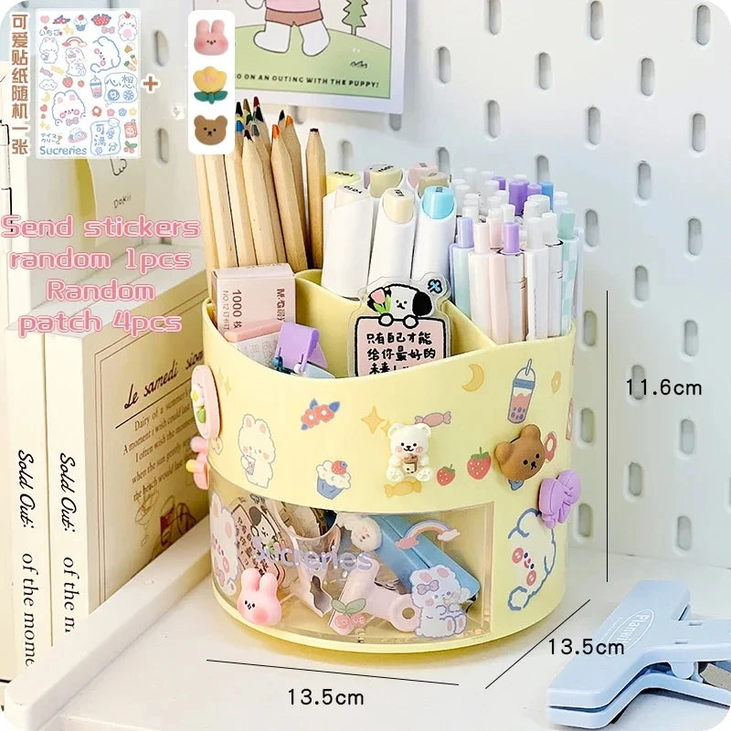 Cute Rotating Pen Holder with Drawer – Kawaii Stationery Storage Box Organizer for School & Office Desks - Image 10
