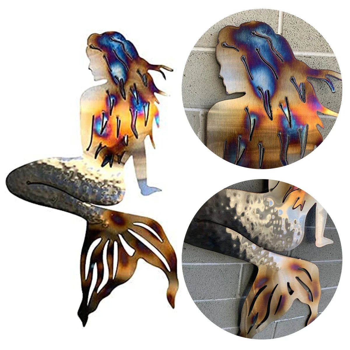 3D Mermaid Metal Art Wall Decor – Handmade Wrought Iron Hanging Sculpture for Home & Garden - Image 5
